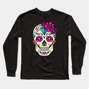 Craneo Dia De Los Muertos. Flower Sugar Skull with Diamond Dia De Muertos Shirt Long Sleeve T-Shirt